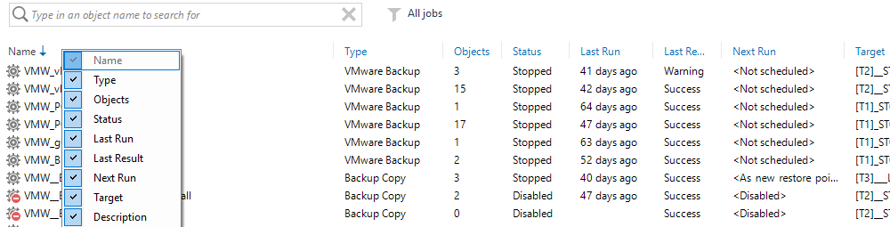 VBR Console: ueber Inventar Auswahl bzw. im Workspace die Spalte Type geben Hinweise auf die Plattform bzw. Type