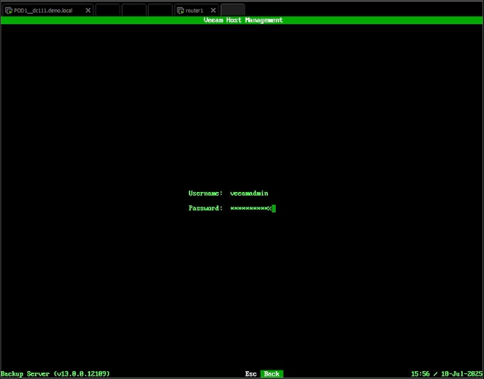 VBR v13 Beta 2 Logon als veeamdmin in der TUI