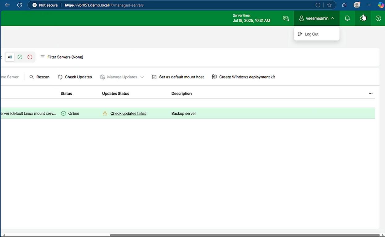 VBR v13 Beta 2 Web-Console Logout