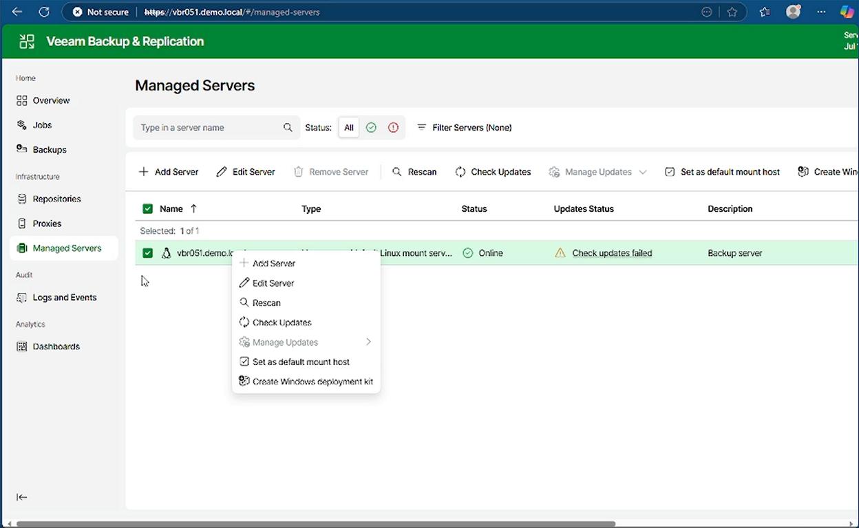 VBR v13 Beta 2 Web-Console Managed Server