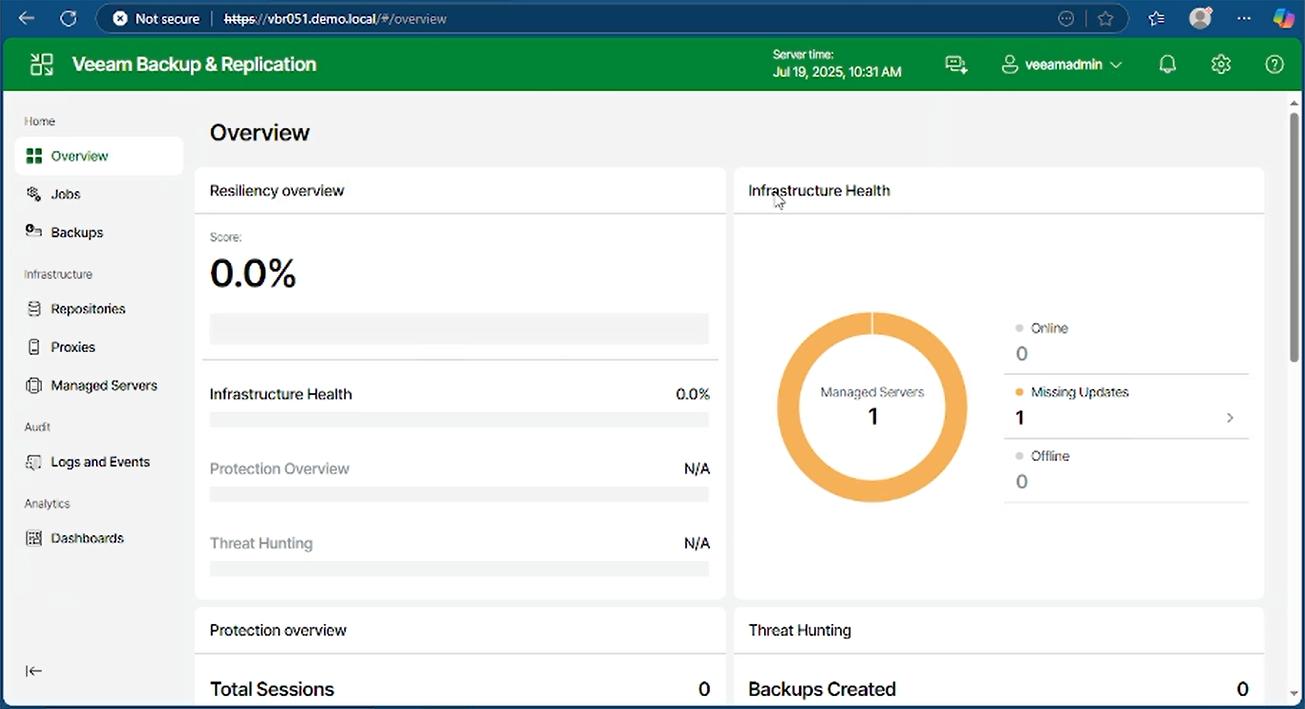 VBR v13 Beta 2 Web-Console Overview und Dashboard