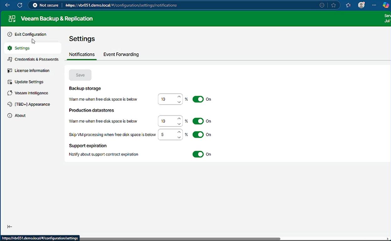 VBR v13 Beta 2 Web-Console Settings