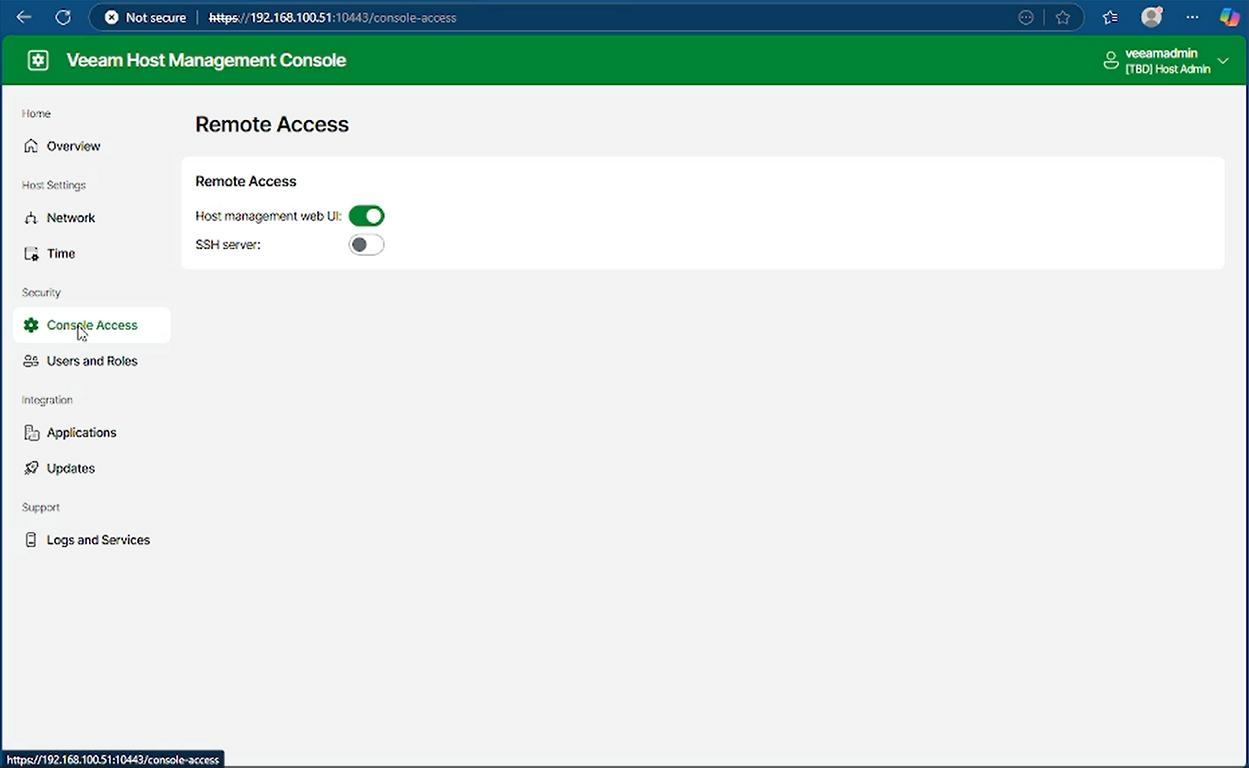 VBR v13 Beta 2 Web-TUI Console Access