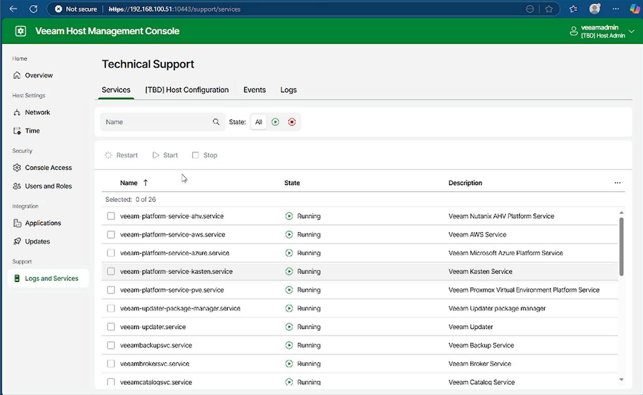 VBR v13 Beta 2 Logs und Services