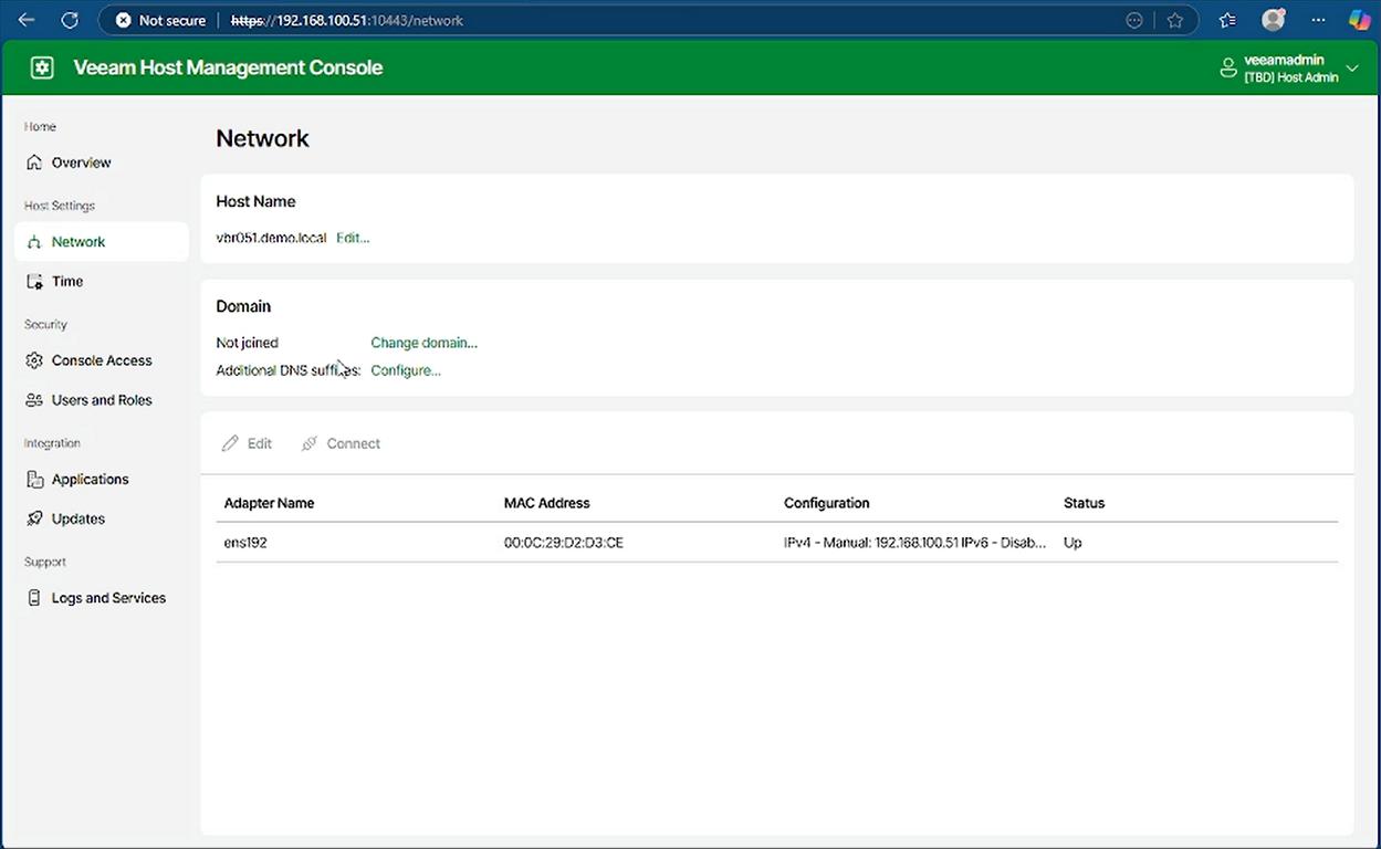 VBR v13 Beta 2 Web-TUI Network mit Windows Domain Join Moeglichkeit