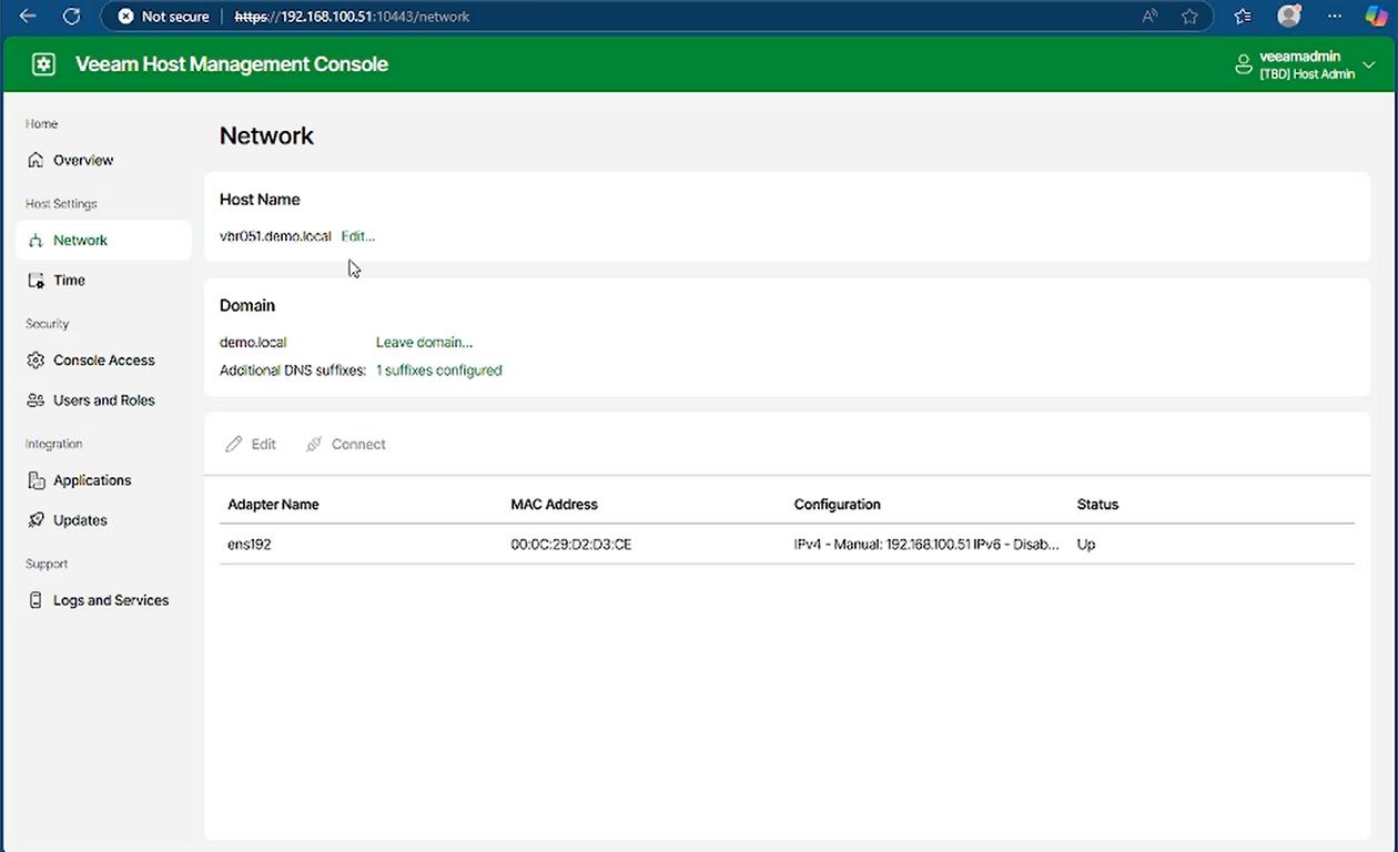 VBR v13 Beta 2 Web-TUI Network VBR Windows Domain Joined