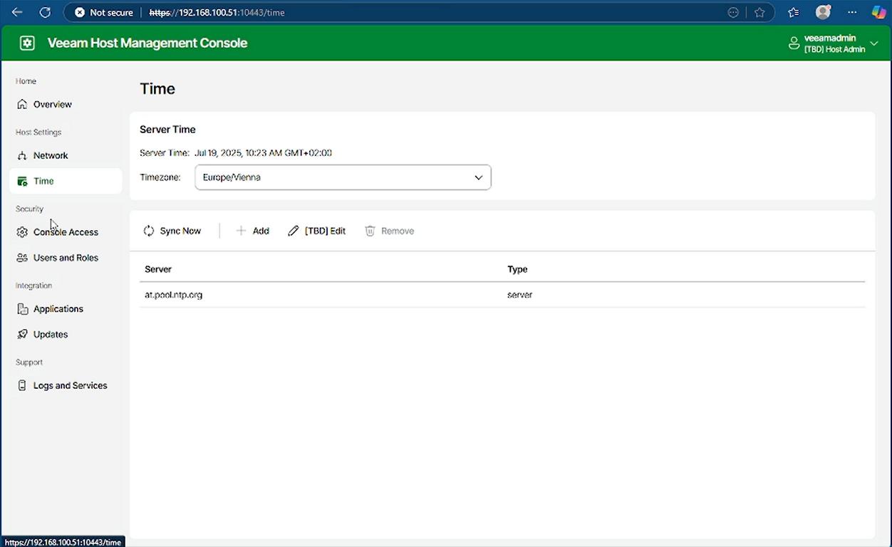 VBR v13 Beta 2 Web-TUI Zeitserver Einstellungen