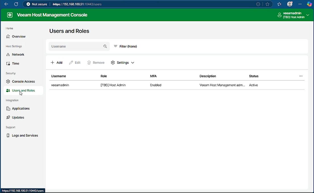 VBR v13 Beta 2 Web-TUI Users and Roles Einstellungen