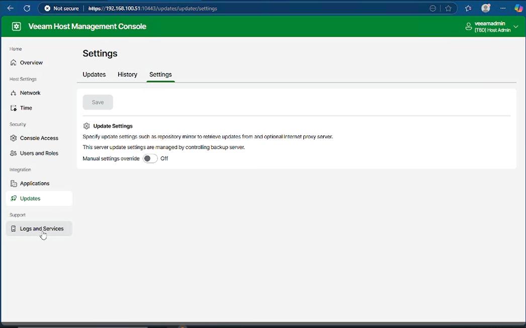VBR v13 Beta 2 Web-TUI Update-Einstellungen