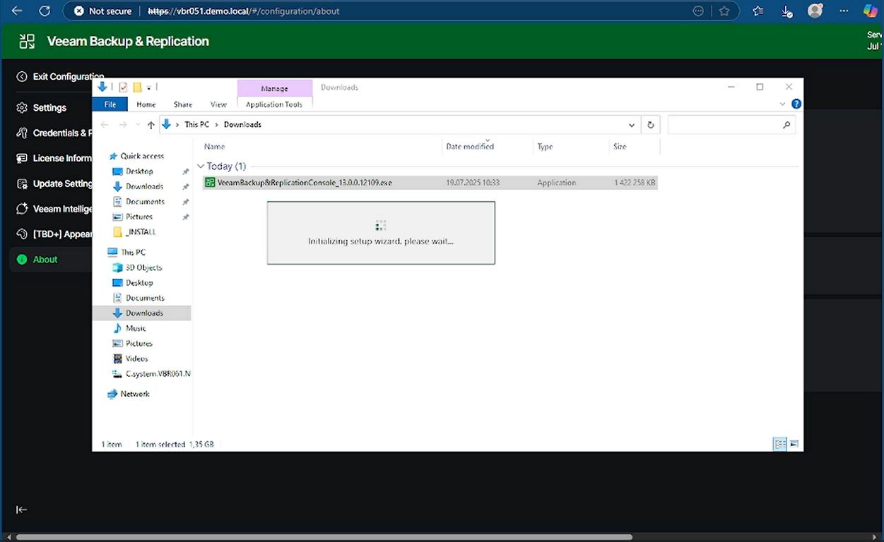VBR v13 Beta 2 Windows Console Initialisierung der Installation
