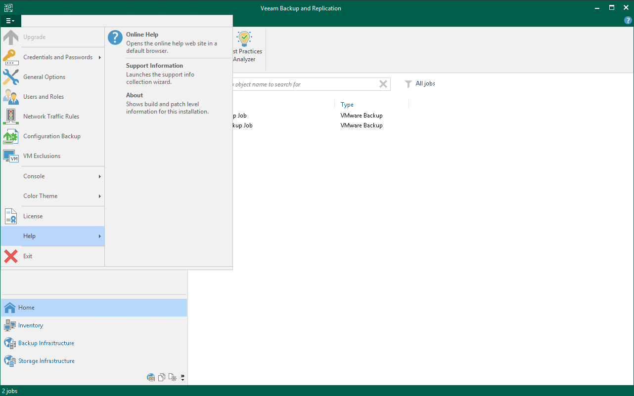 VBR main menu - Help - About: zeigt die eingesetzte Version und Build