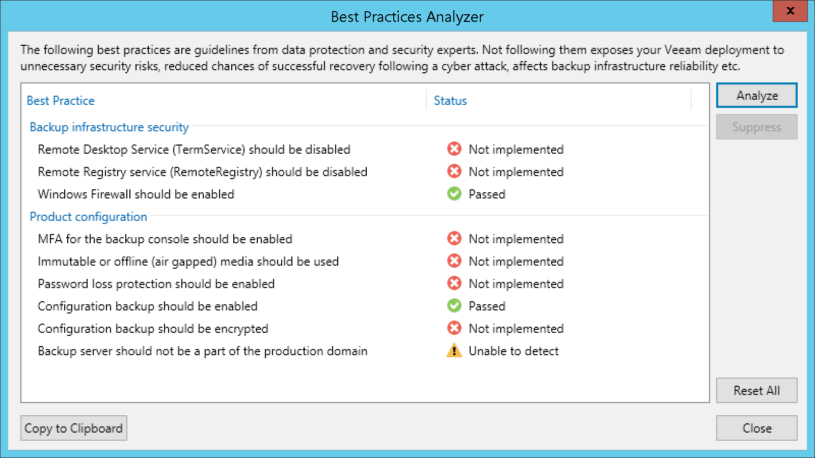 VBR Configuration Best Practice Analyzer - Bildrechte: Veeam